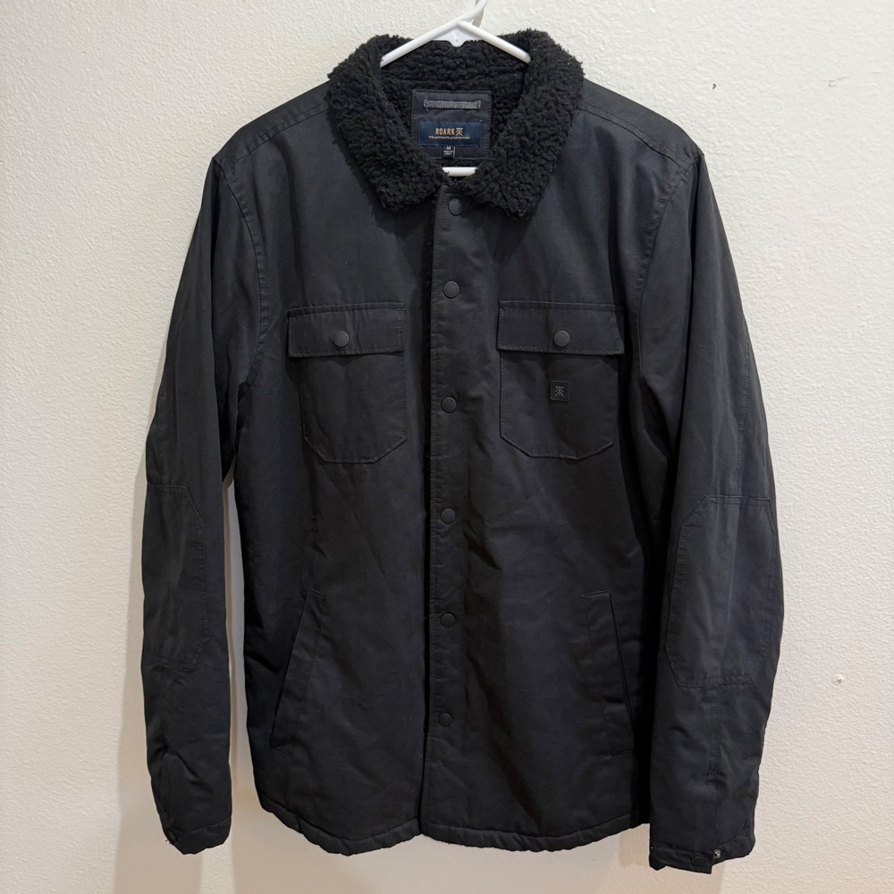 Roark Black Sherpa Lined Jacket Mens Medium Snap Front Workwear Coat